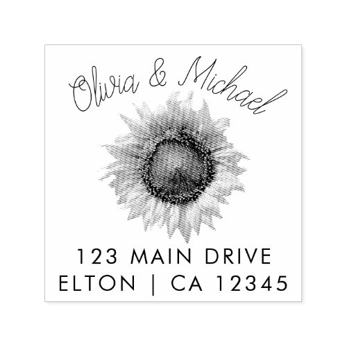 Elegant Couples_Script Wedding Address Sunflower  Self_inking Stamp