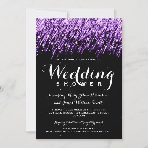 Elegant Couples Shower Falling Stars Purple Invitation