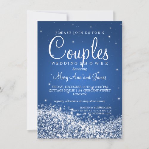 Elegant Couples Shower Sparkling Wave Blue Custom Invites