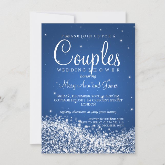 Elegant Couples Shower Sparkling Wave Blue Invitation (Front)