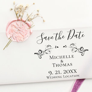 Elegant Couples Wedding Foliage Save the Date Rubber Stamp