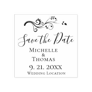 Elegant Couples Wedding Foliage Save the Date Rubber Stamp