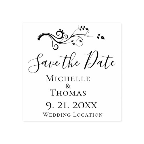 Elegant Couples Wedding Foliage Save the Date Rubber Stamp