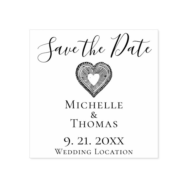 Elegant Couples Wedding Heart Save the Date Rubber Stamp (Imprint)