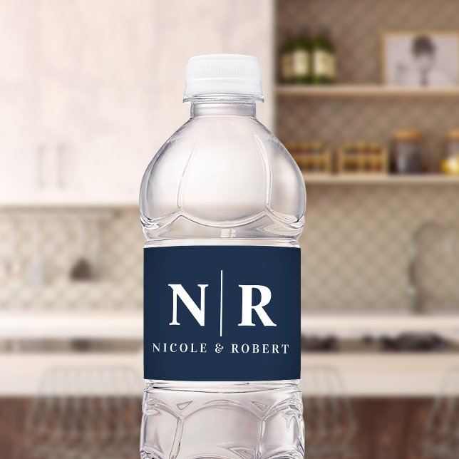  Elegant Couples Wedding Monogram Personalized Water Bottle Label (Creator Uploaded)