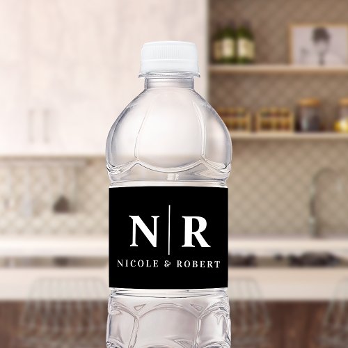  Elegant Couples Wedding Monogram Personalized Water Bottle Label