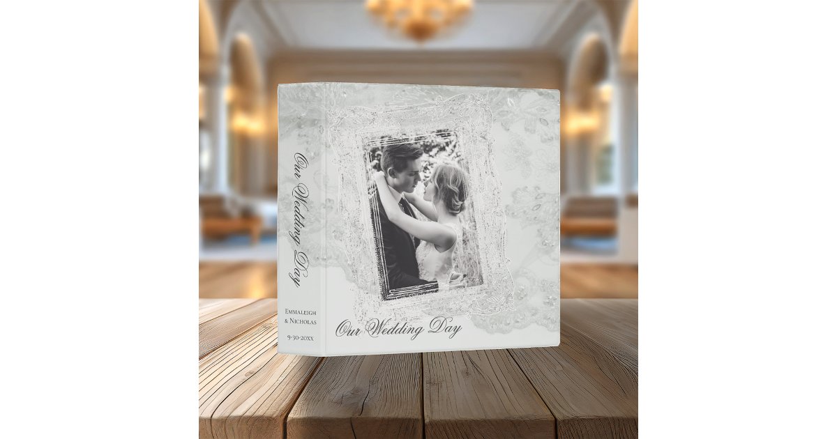 Elegant Couples Wedding Photo Album White 3 Ring Binder | Zazzle