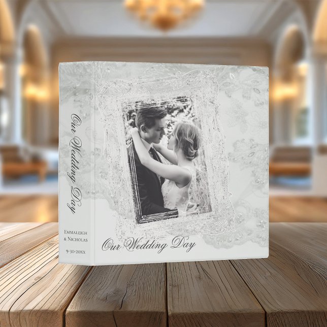 Elegant Couples Wedding Photo Album White 3 Ring Binder (Creator Uploaded)