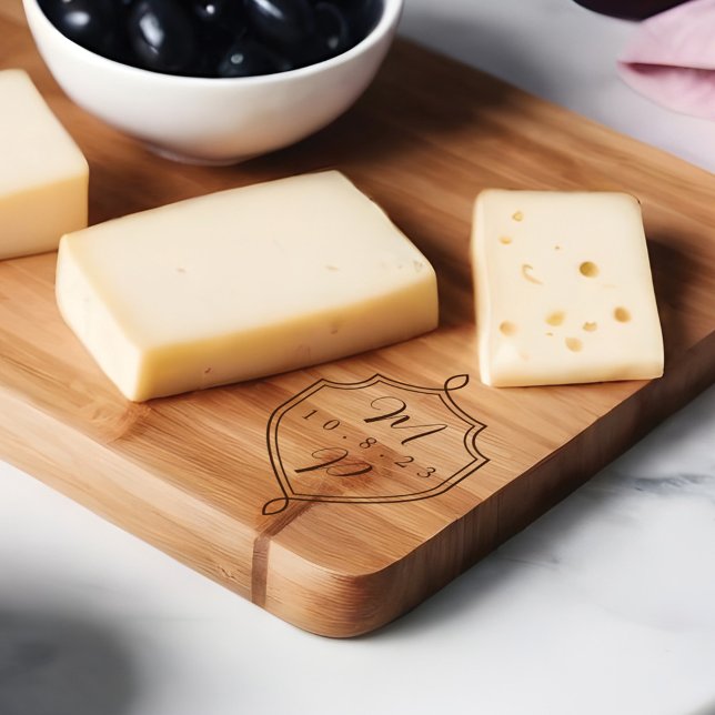 Elegant Couple's Wedding Script Monogram Emblem Engraved Cutting Board (Elegant Couple's Wedding Script Monogram Emblem Cutting Board)