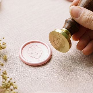 Elegant Couple's Wedding Script Monogram Emblem Wax Seal Stamp