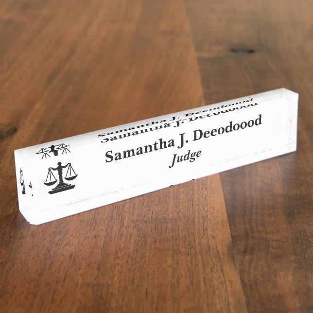 Elegant Court Judge White Desk Nameplate (Side)