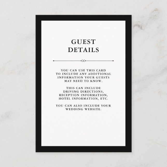 Elegant Couture | Black and White Guest Details Enclosure Card (Front)