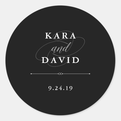 Elegant Couture  Black and White Wedding Classic Round Sticker