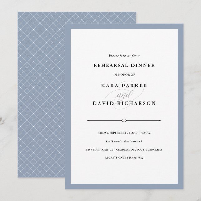 Elegant Couture | Dusty Blue Rehearsal Dinner Invitation (Front/Back)