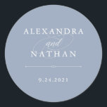Elegant Couture | Dusty Blue Wedding Classic Round Sticker<br><div class="desc">These elegant,  stylish wedding stickers feature chic white text on a dusty blue background,  with classic white calligraphy.</div>
