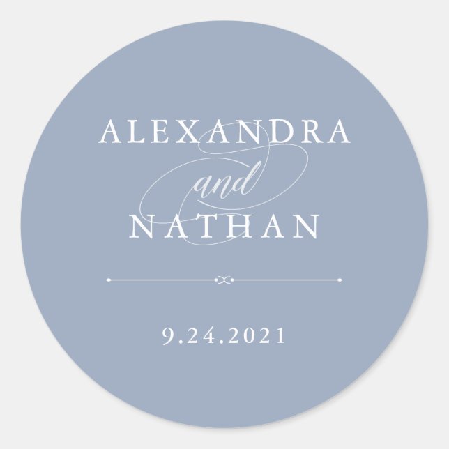 Elegant Couture | Dusty Blue Wedding Classic Round Sticker (Front)