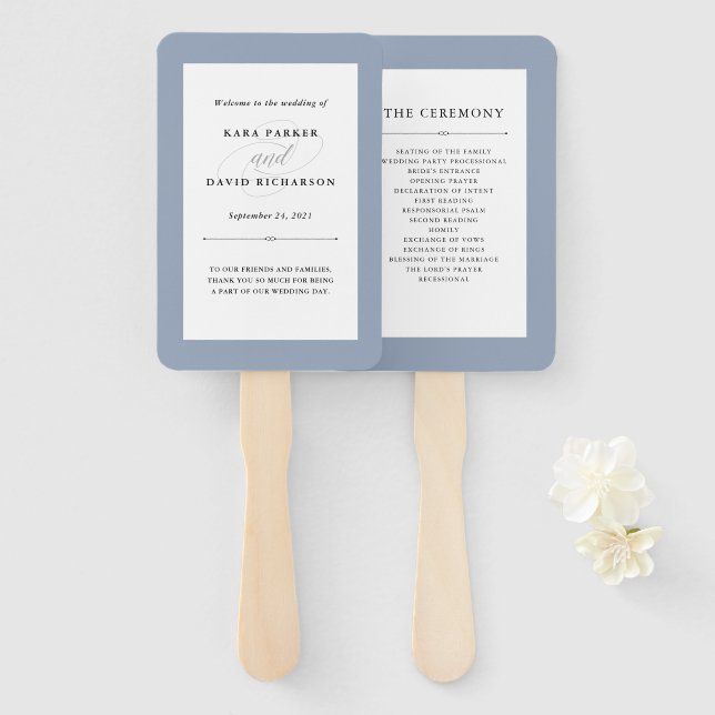 Elegant Couture | Dusty Blue Wedding Hand Fan (Front and Back)