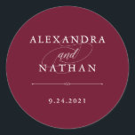 Elegant Couture | Marsala Wedding Classic Round Sticker<br><div class="desc">These elegant,  stylish wedding stickers feature chic white text on a marsala background,  with classic white calligraphy.</div>