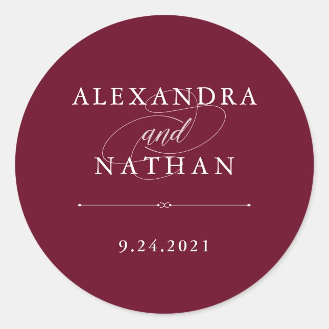 Elegant Couture | Marsala Wedding Classic Round Sticker (Front)