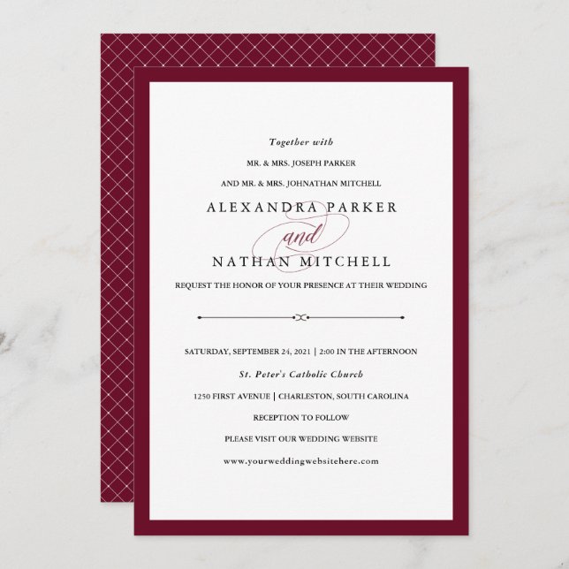 Elegant Couture | Marsala Wedding Invitation (Front/Back)