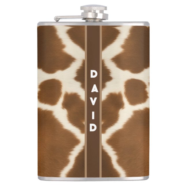 Elegant Cow Faux Leather Modern Collection Flask (Front)