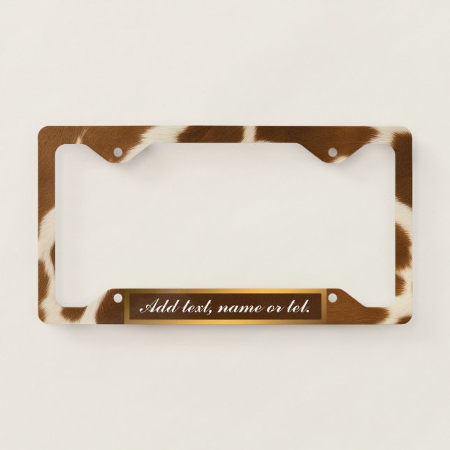 Elegant Cow Faux Leather Modern Collection License Plate Frame (Front)