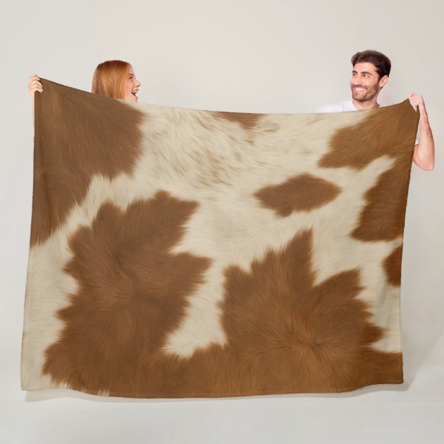 Elegant Cow Faux Leather Trendy Collection Fleece Blanket (In Situ)