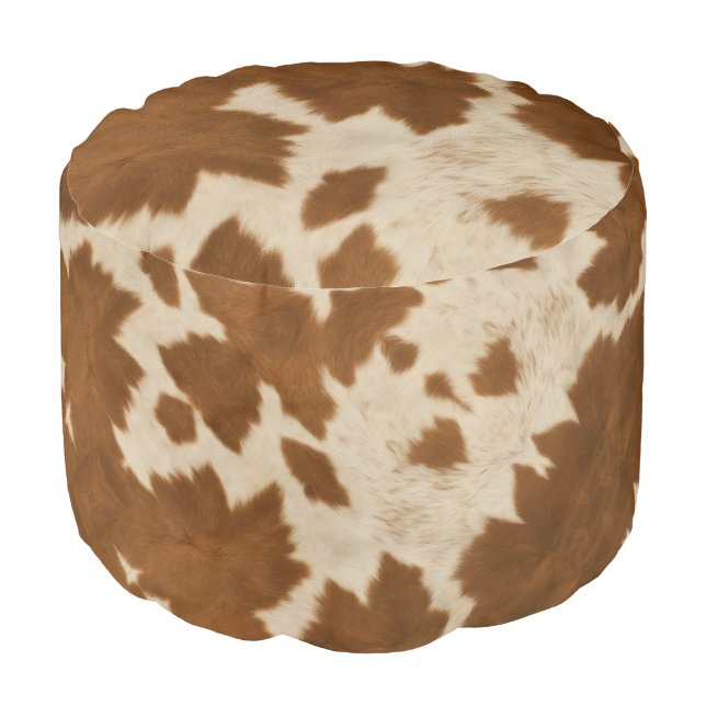 Elegant Cow Faux Leather Trendy Collection Pouf (Angled Front)
