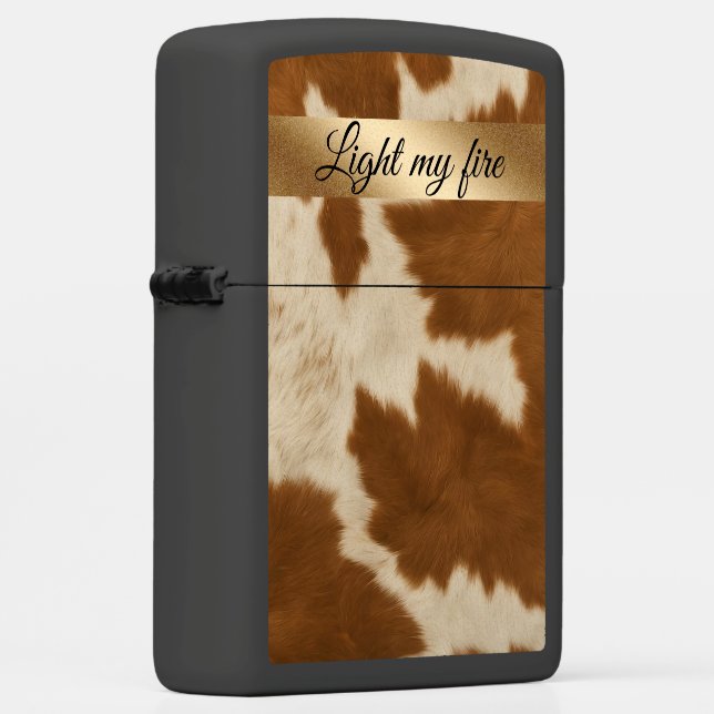 Elegant Cow Faux Leather Trendy Collection Zippo Lighter (Right)
