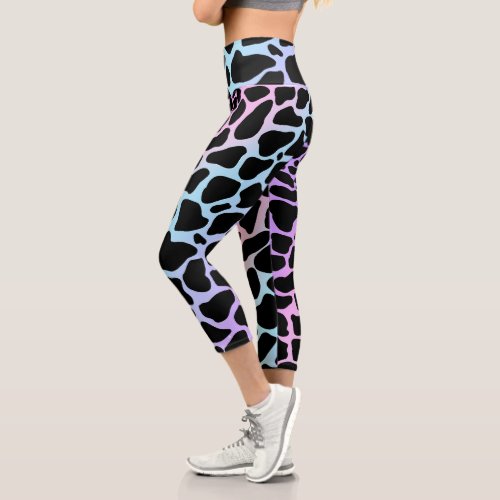 Elegant Cow Print Multicolour High Waisted Capris