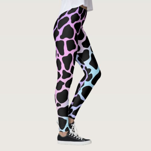 Elegant Cow Print Multicolour Leggings