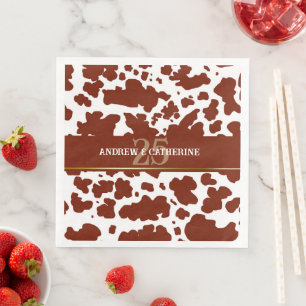 Elegant Cow Spots Print Farmer Wedding Anniversary Paper Dinner Napkins