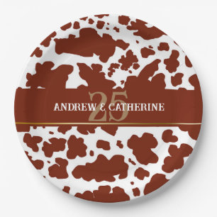 Elegant Cow Spots Print Farmer Wedding Anniversary Paper Plates