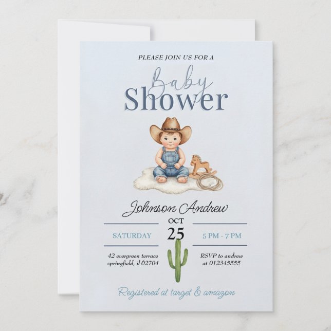 Elegant Cowboy Baby Shower Invitation (Front)