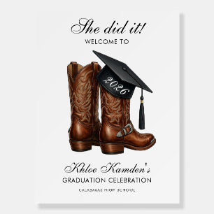 Elegant Cowboy Boots Grad Party Welcome Foam Board