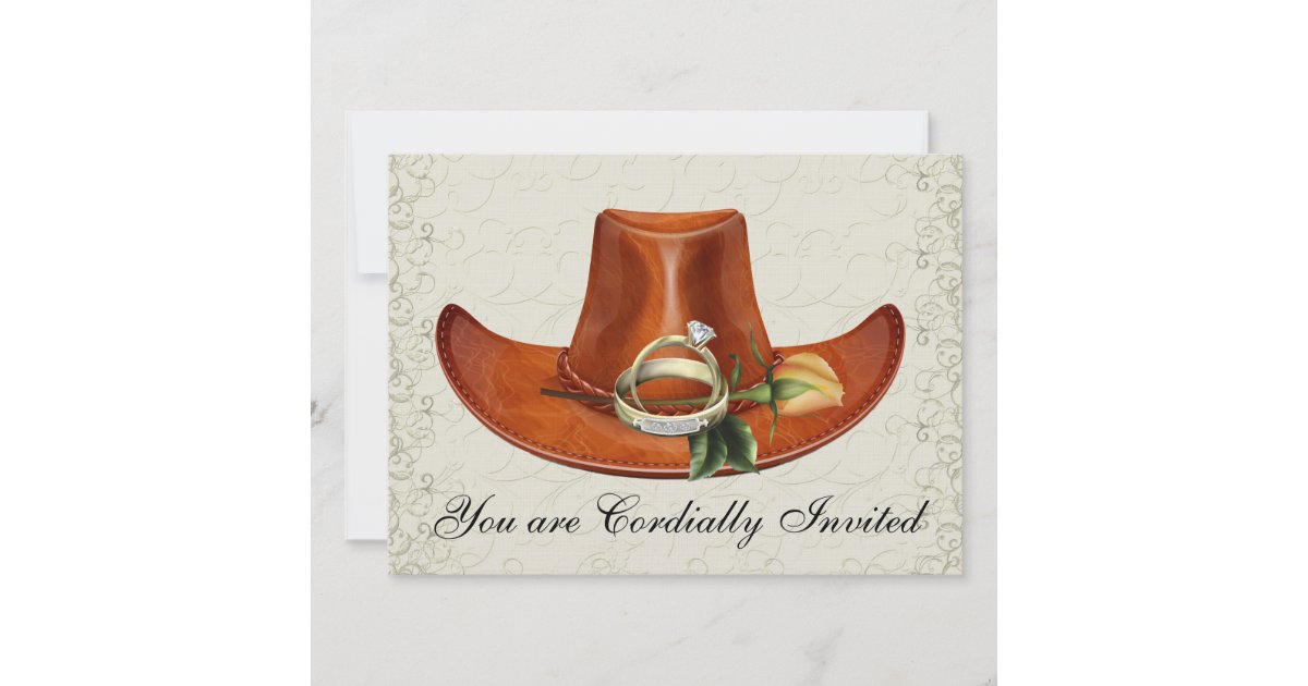 Elegant Cowboy Hat Yellow Rose Wedding Invitation Zazzle