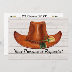 Elegant Cowboy Hat Yellow Rose Wedding Invitation