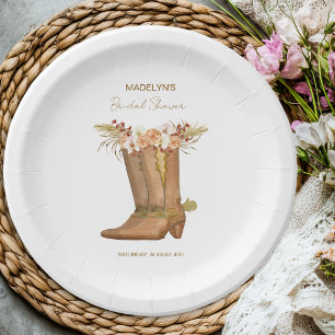 Elegant Cowgirl Boots Floral Bridal Shower Paper Plates