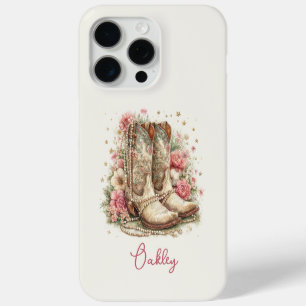 Elegant Cowgirl Boots with Flowers Monogrammed iPhone 15 Pro Max Case