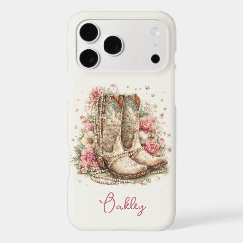 Elegant Cowgirl Boots with Flowers Monogrammed iPhone 17 Pro Max Case