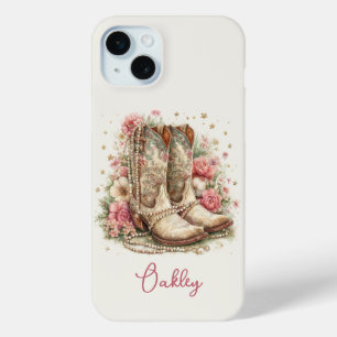 Elegant Cowgirl Boots with Flowers Monogrammed iPhone 15 Plus Case