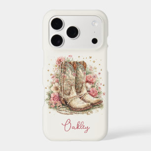 Elegant Cowgirl Boots with Flowers Monogrammed iPhone 17 Pro Case