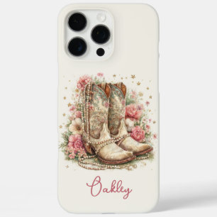 Elegant Cowgirl Boots with Flowers Monogrammed iPhone 16 Pro Max Case