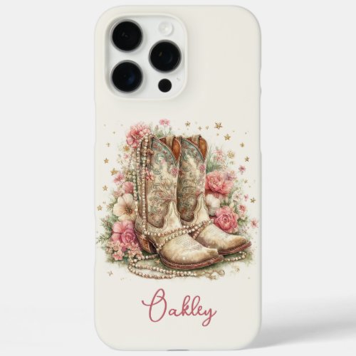 Elegant Cowgirl Boots with Flowers Monogrammed iPhone 16 Pro Max Case