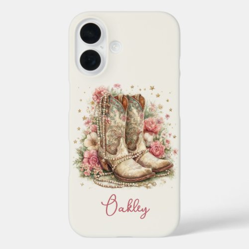Elegant Cowgirl Boots with Flowers Monogrammed iPhone 16 Case