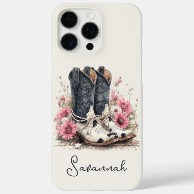 Elegant Cowhide Boots with Flowers Monogrammed Case-Mate iPhone Case (Back)