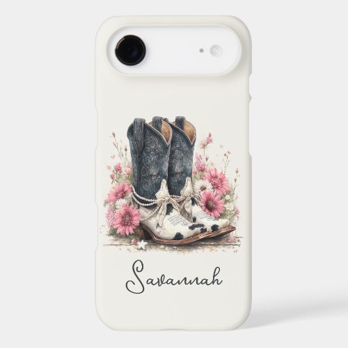 Elegant Cowhide Boots with Flowers Monogrammed iPhone 17 Air Case