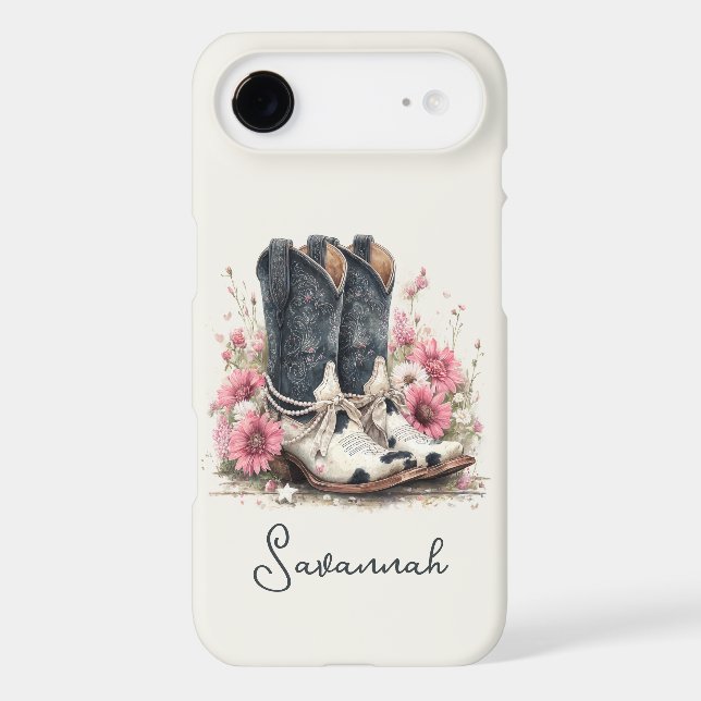 Elegant Cowhide Boots with Flowers Monogrammed Case-Mate iPhone Case (Back)