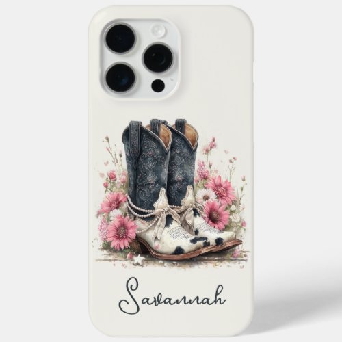 Elegant Cowhide Boots with Flowers Monogrammed iPhone 15 Pro Max Case