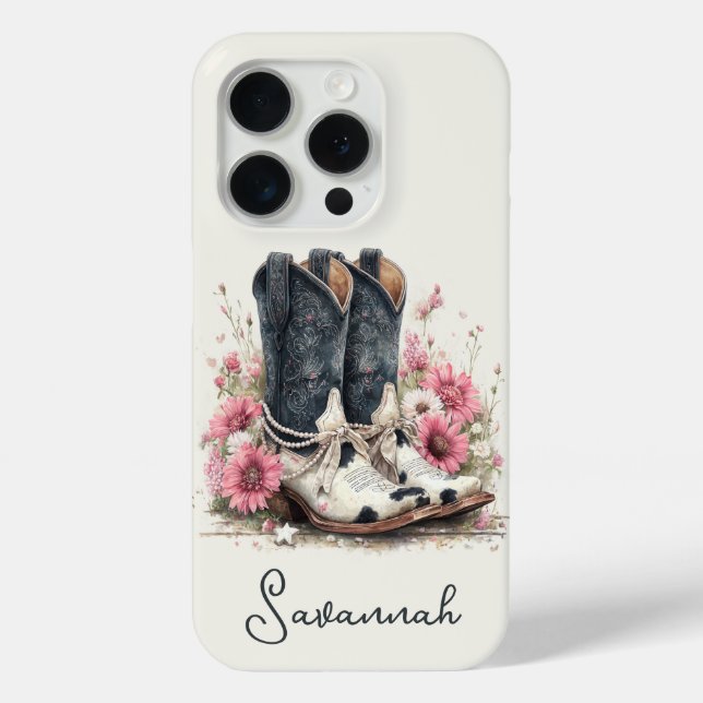 Elegant Cowhide Boots with Flowers Monogrammed Case-Mate iPhone Case (Back)